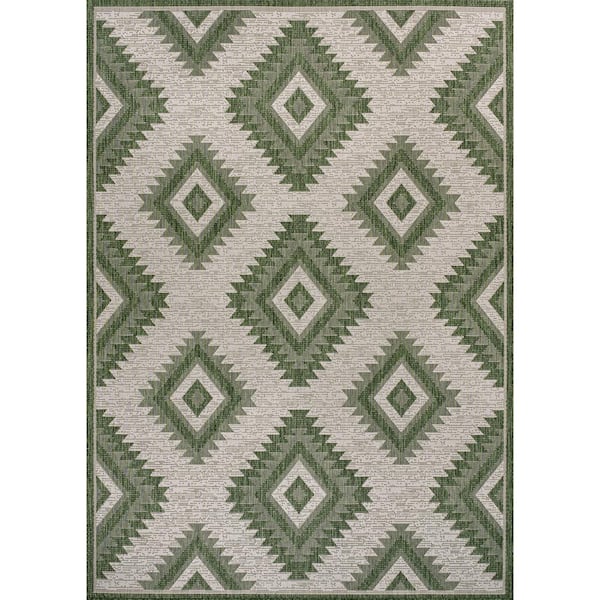 Lior Geometric Moroccan Diamond Green/Cream 4 ft. x 6 ft. Indoor/Outdoor Area Rug