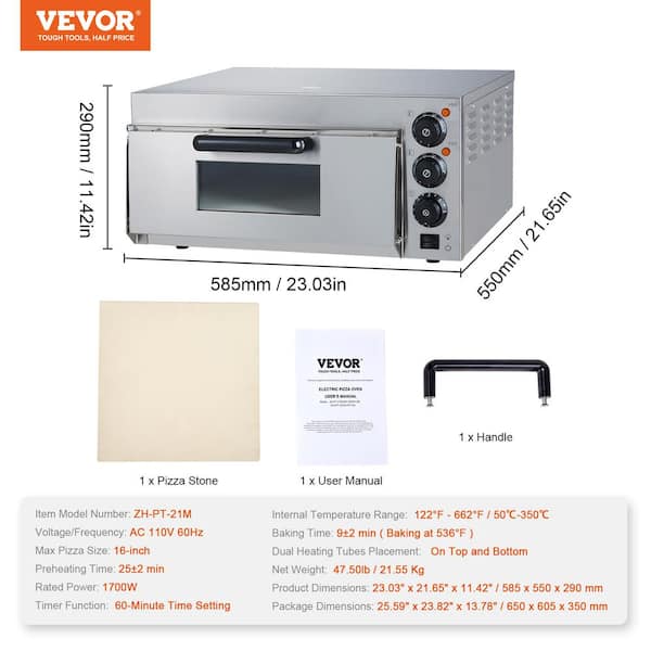 VEVOR Electric Countertop Pizza Oven 16-inch 1700W with Adjustable Temp and  Time