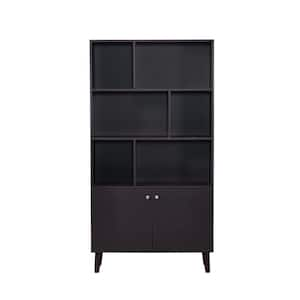 67.32 in. Coffee Wood 6-Shelf Standard Bookcase with Doors