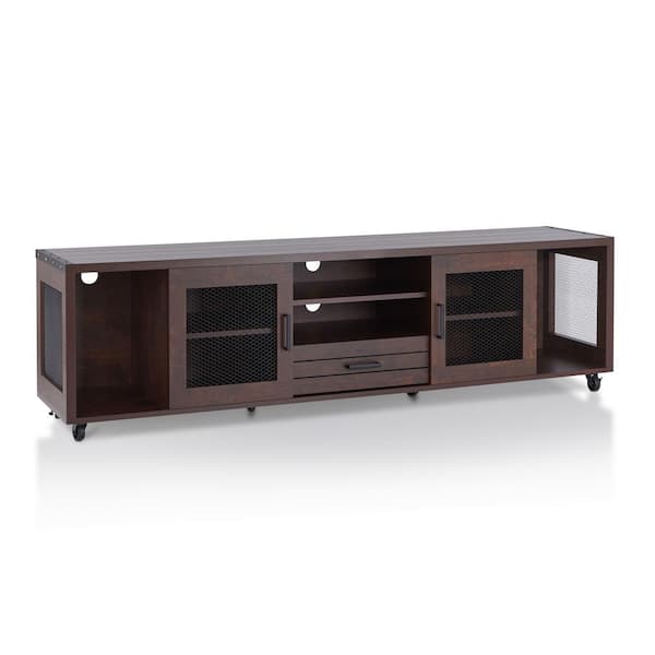 Furniture of America Coopern 71 in. Vintage Walnut Particle Board TV Stand with 1-Drawer Fits TVs Up to 80 in. with Storage Doors