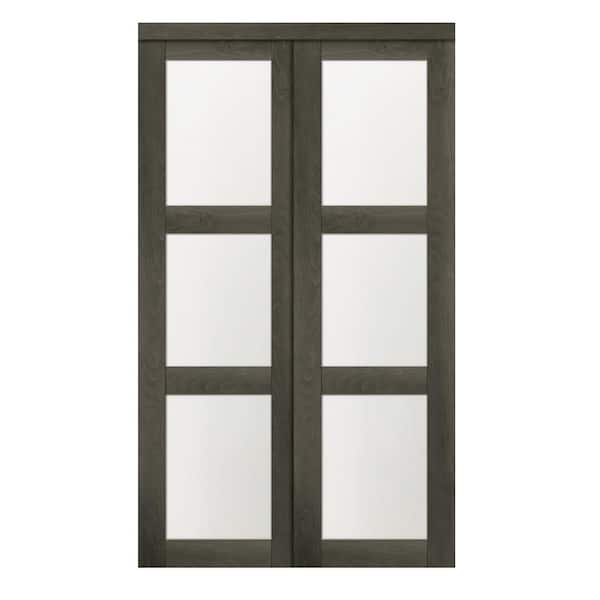 TRUporte 60 in. x 80.50 in. 3-Lite 1-Panel Iron Age Finished MDF Sliding Door