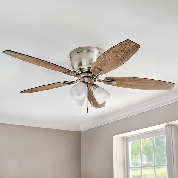 Sidlow 52 in. Indoor LED Brushed Nickel Hugger Dry Rated Ceiling Fan with 5 QuickInstall Reversible Blades and Light Kit