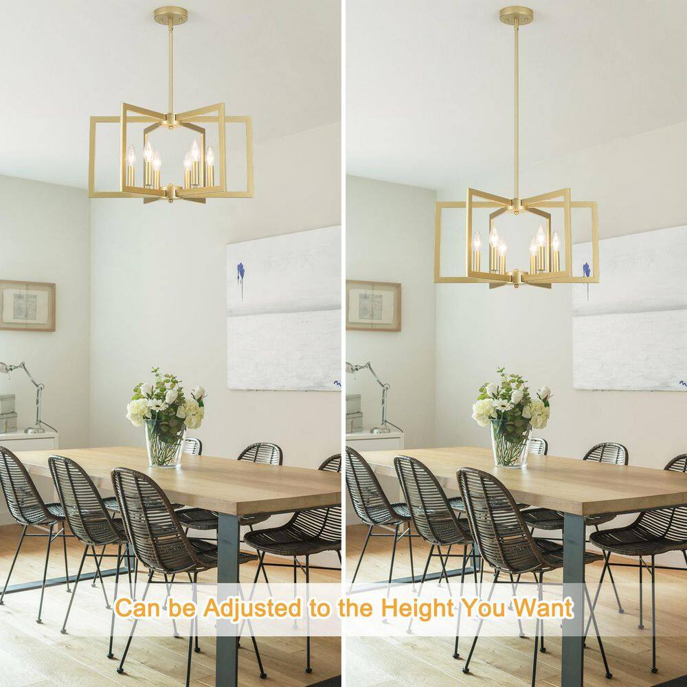 Gold Geometric 6-Light Candle-Style Chandelier