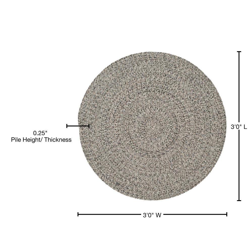 Handwoven Ivory Round Braided Wool-Cotton Rug, 3' Diameter