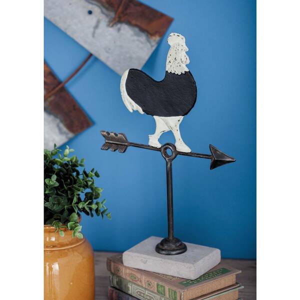 Litton Lane 16 in. x 11 in. Rooster Weathervane Sculpture in Black and White