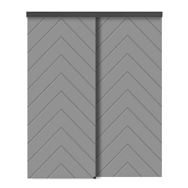 CALHOME 60 in. x 96 in. Hollow Core Light Gray Stained Composite MDF Interior Double Closet Sliding Doors