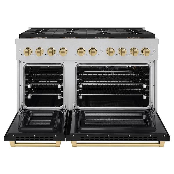 Autograph 48 in 6.7 cu. ft. Dual Fuel Range with 8-Burner Cooktop and Dual Ovens in Satin with Black Matte and Champagne
