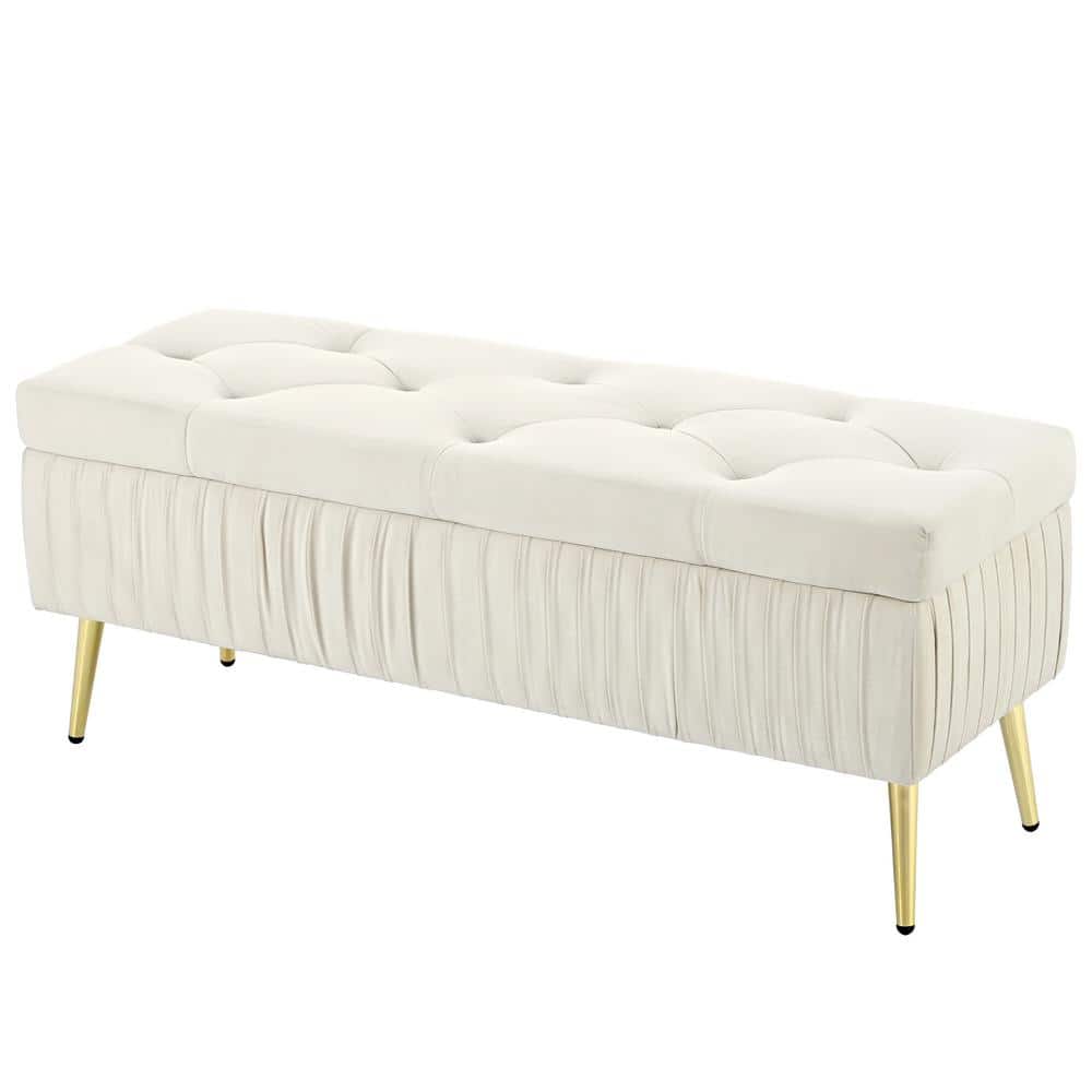 44.5 in. W x 15.7 in. D x 17.7 in. H Beige Linen Cabinet with Upholstered B