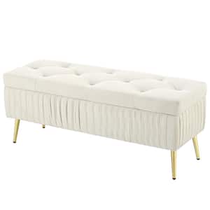 44.5 in. W x 15.7 in. D x 17.7 in. H Beige Linen Cabinet with Upholstered Button-Tufted Ottoman and Metal Legs