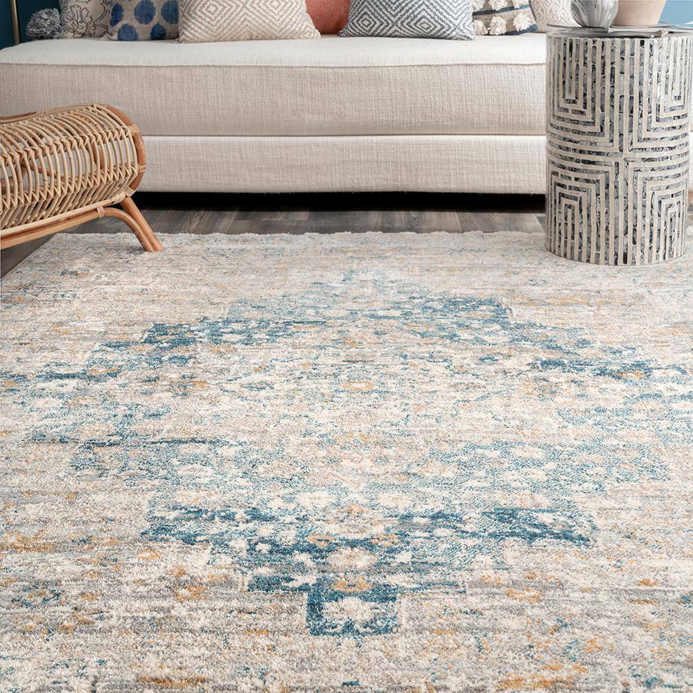 Blue Medallion Synthetic Easy Care Area Rug