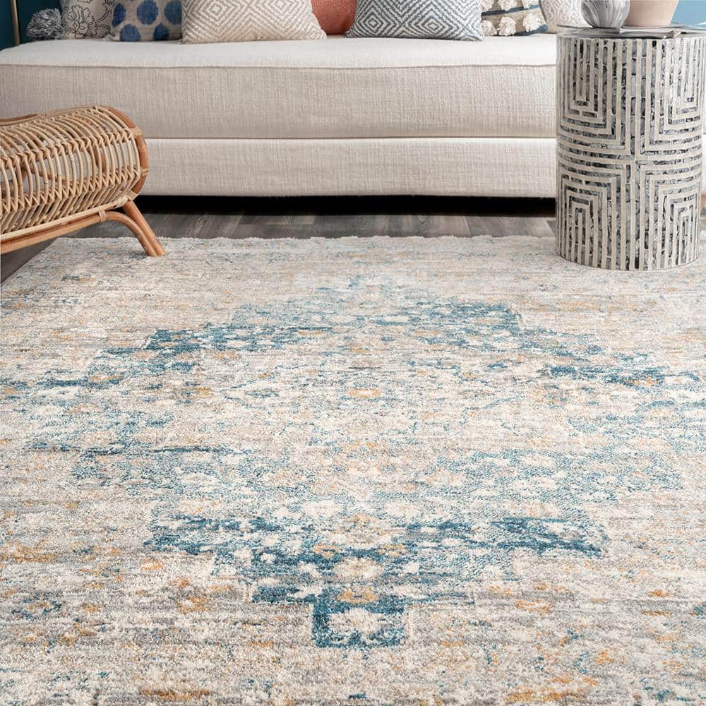 Blue Medallion Synthetic Easy Care Area Rug, 6' 7" x 9'