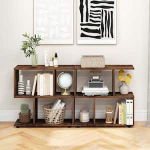 Brown 2-Tier 24 in. H Engineered Wood Bookshelf Free Standing Wooden Display S-Shaped Shelf Storage Rack