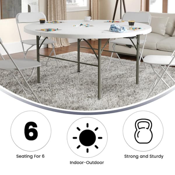 Scarborough 60.5 in. L Round Granite White Plastic Top with Carrying Handle Bi-Fold Folding Banquet Tables