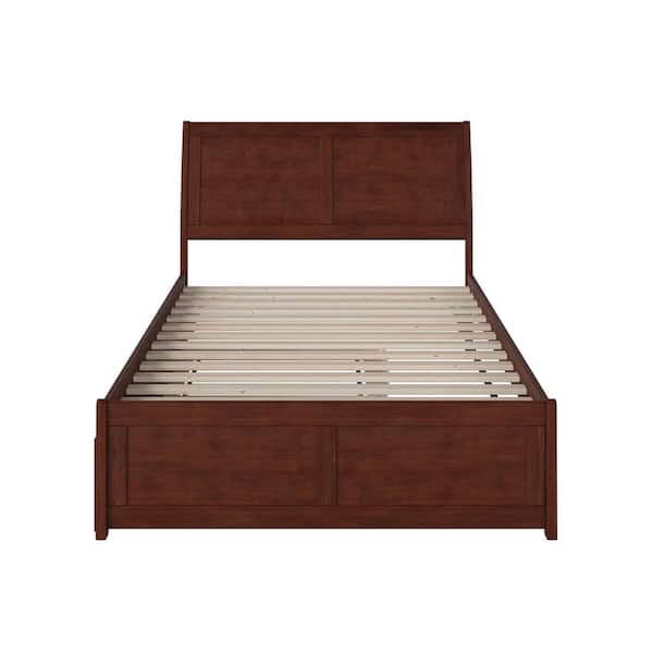 AFI Portland Walnut Full Platform Bed with Matching Foot Board with Twin Size Urban Trundle Bed