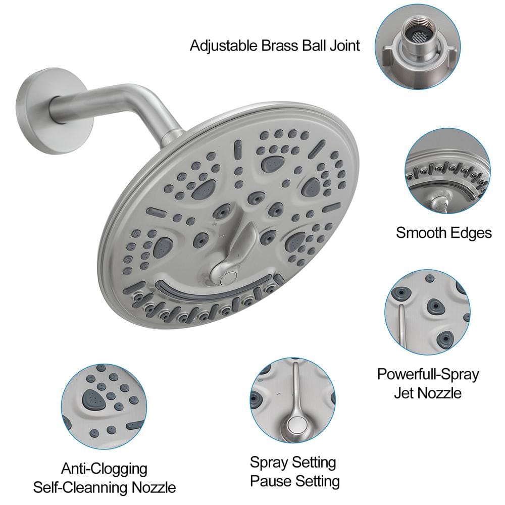 Brushed Nickel Dual Shower Head with Handheld and Rain Spray