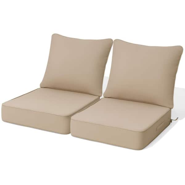 2-Pieces Outdoor Couch Cushion in Beige 24 in. x 24 in. x 5.5 in. Patio Deep Seat Cushions with Handle and 30D Sponge