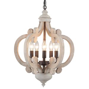 5-Light Distressed Wood and Black Rustic American Country Style Chandelier for Living Room with No Bulbs Included