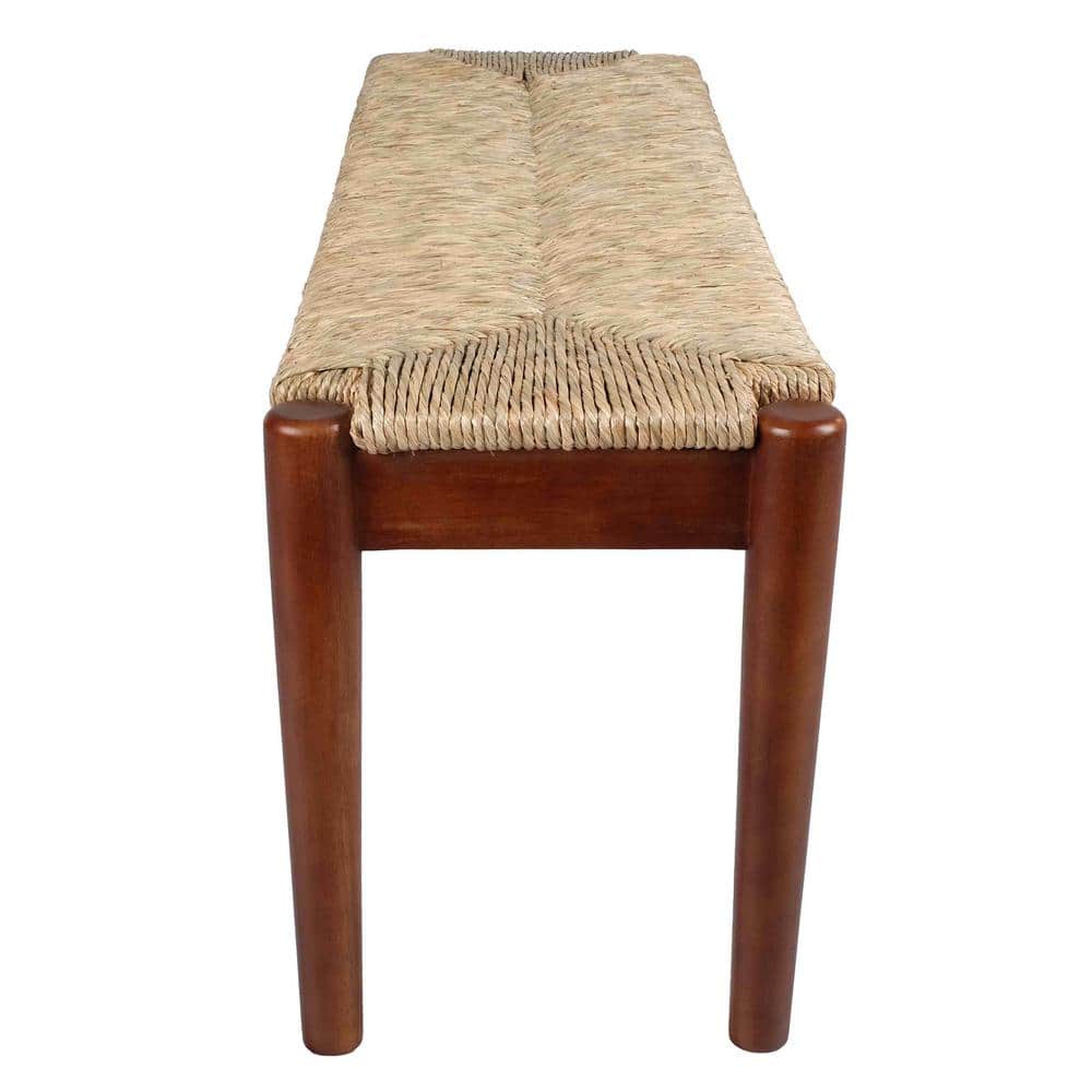 Large Dark Natural Seagrass and Wood Bench