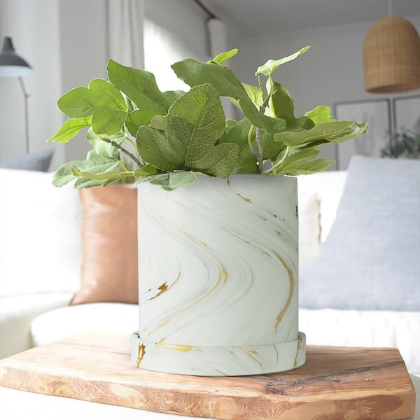 Marble Patterned Modern Flower Plant Ceramic Vase White 