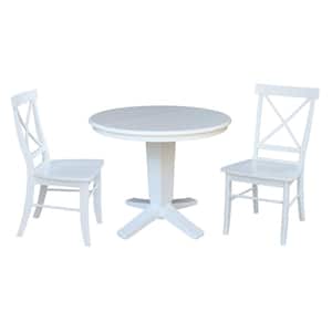 Aria White 3-Piecec Set 36 x 48 in. Oval Solid Wood Pedestal Dining Table with 2 x Back Chairs, Seats 2