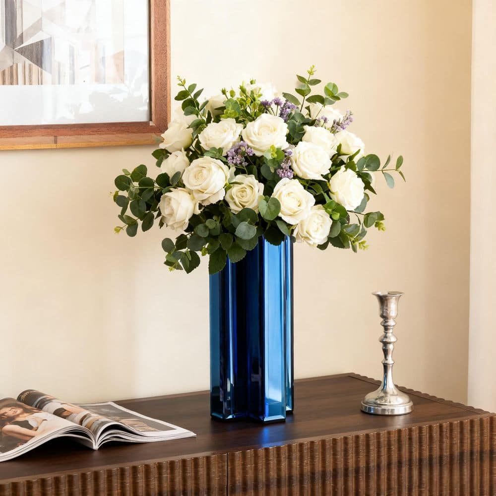 11.81 in. Blue Mirrored Glass Table Vase