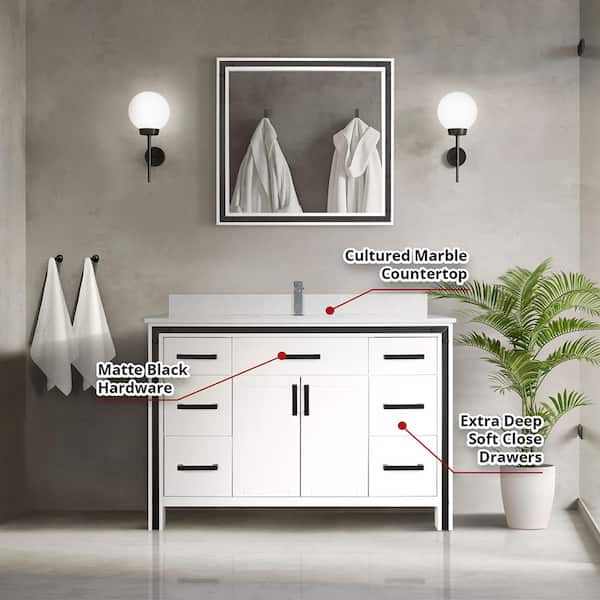 Lexora Ziva 48 in. W x 22 in. D White Single Bath Vanity without Top and 34  in Mirror LZV352248SA00M34 - The Home Depot