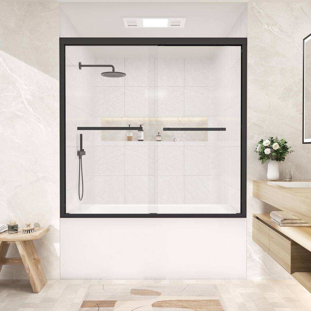 56 in.-60 in. W x 58 in. H Double Sliding Framed Tub Door in Matte Black with 1/4 in. Clear Tempered Glass price history on PriceWatchPro
