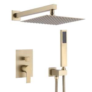 Rainfall 1-Spray 12 in. Dual Wall Mount Fixed and Handheld Shower Head GPM in Brushed Gold