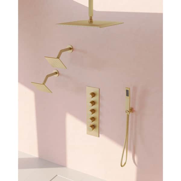 SerenityFlow 15-Spray 16 and 6 in. Dual Ceiling Mount Fixed and Handheld Shower Head 2.5 GPM in Brushed Gold