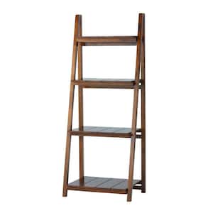 60 in. Warm Brown New Wood 4-Shelf Ladder Bookcase with Open Storage