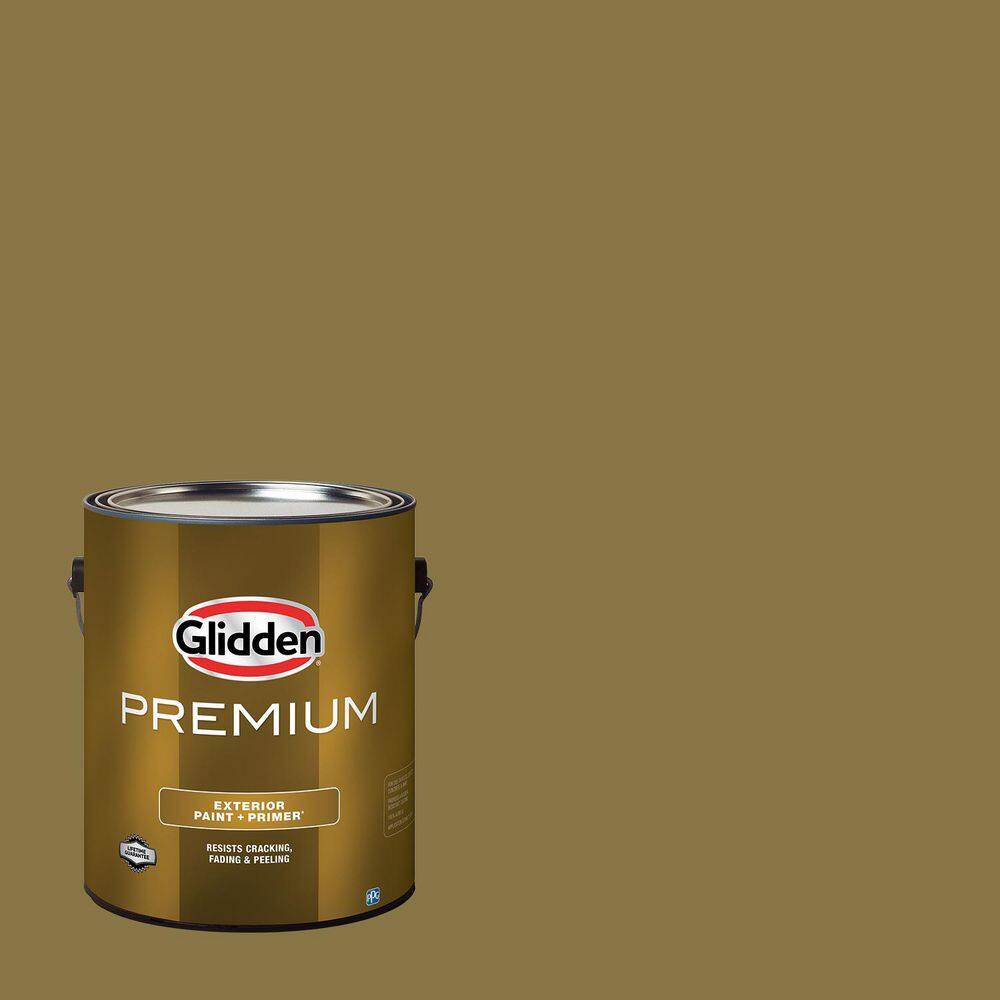 Glidden Premium 1 gal. PPG1111-6 Pickled Okra Satin Exterior Latex