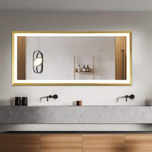 Metis 72 in. W x 48 in. H Oversized Rectangular Aluminium Framed Dimmable Anti-Fog Wall Bathroom Vanity Mirror in Gold