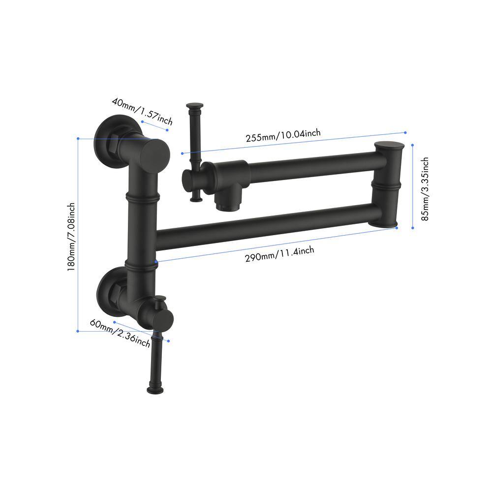 Matte Black Brass Wall Mount Pot Filler Faucet