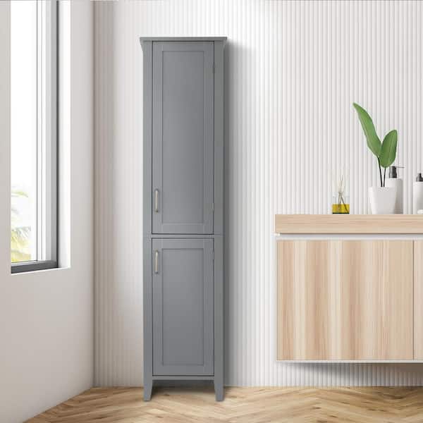 Mercer Mid Century 14.96 in. W x 13 in. D x 62.67 in. H Gray Modern Wooden Linen Cabinet
