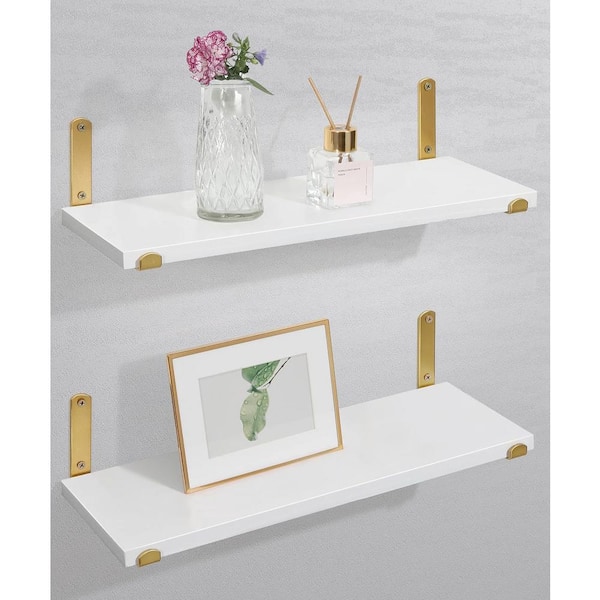 Cubilan 16.3 in. W x 5.7 in. D Decorative Wall Shelf, Gold Floating Shelves White Shelves for Wall