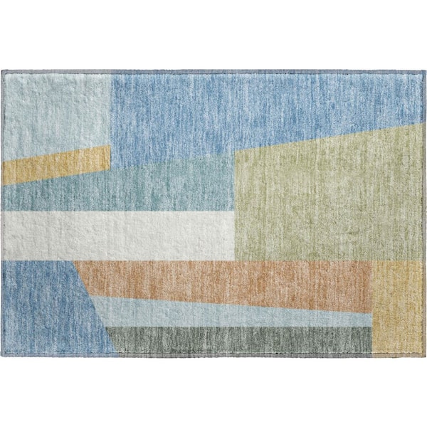Mayfield Premium Machine Washable Abstract AMF2446 Blue 2 ft. x 3 ft. Accent Rug