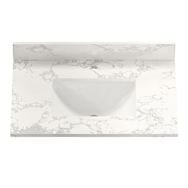 Boyel Living 31 in. W x 22 in. D Engineered Stone Composite White Rectangular Single Sink Bathroom Vanity Top in Carrara White-1 Hole