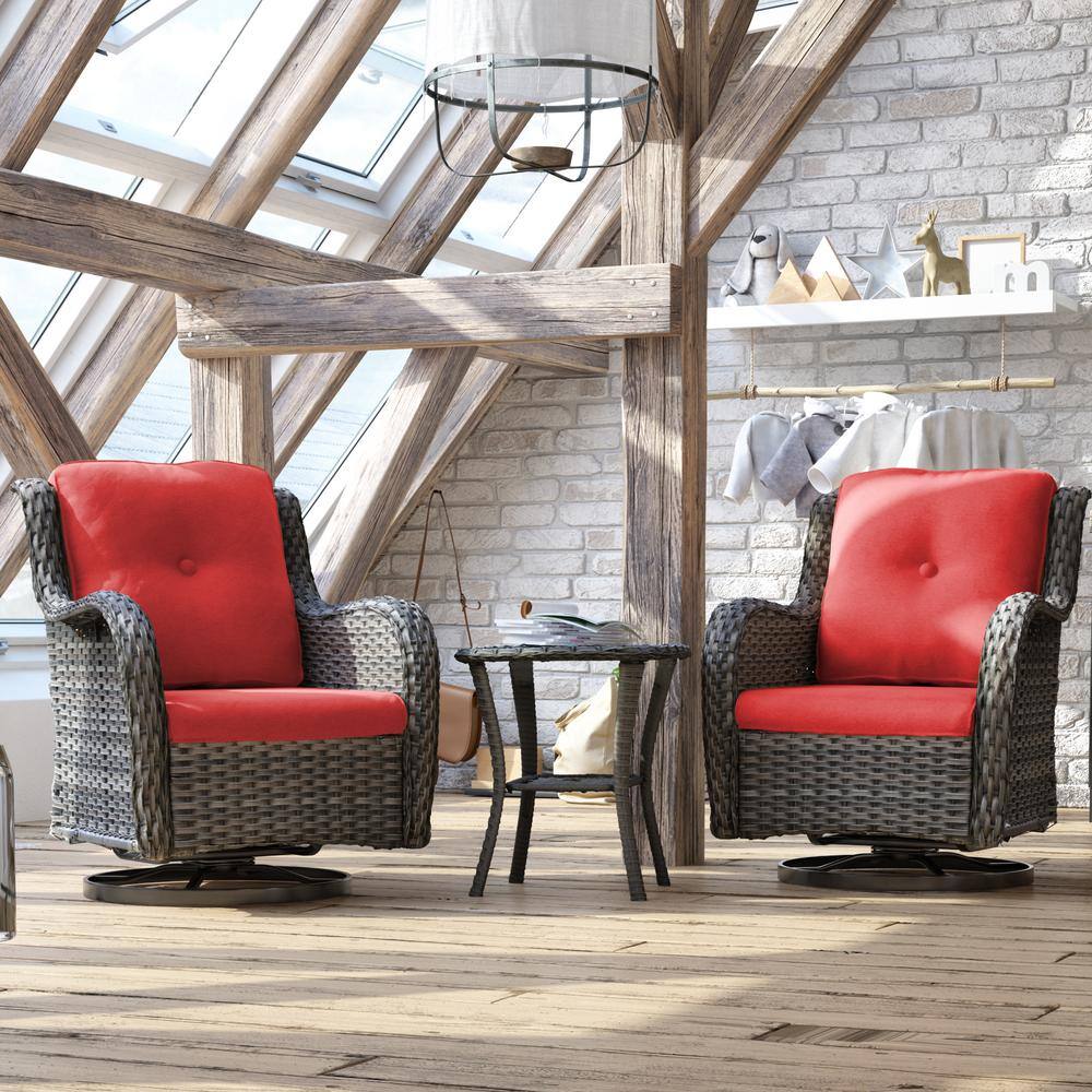 JOYSIDE 3-Piece Wicker Swivel Outdoor Rocking Chairs Patio Conversation ...