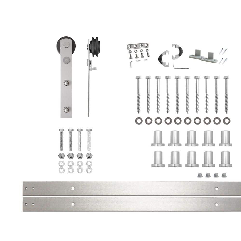 13 ft./156 in. Brushed Nickel Non-Bypass Sliding Barn Door Hardware Kit Straight Design Roller for Single Door price history on PriceWatchPro
