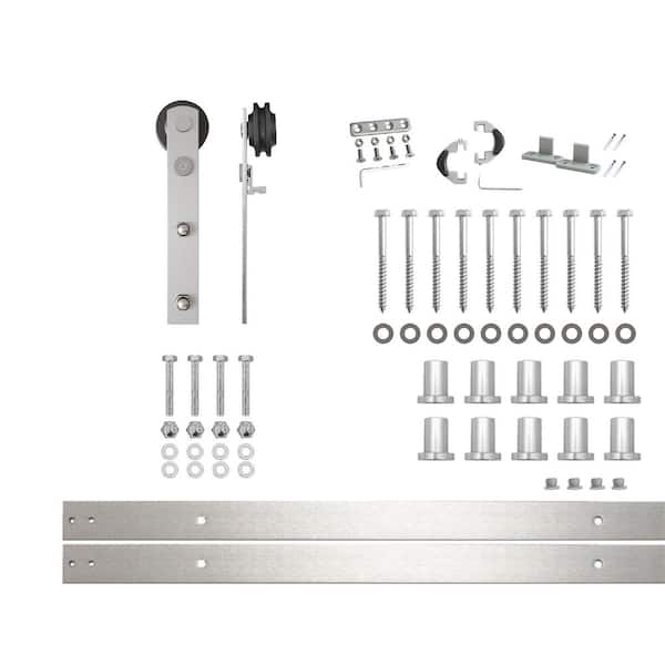 13 ft./156 in. Brushed Nickel Non-Bypass Sliding Barn Door Hardware Kit Straight Design Roller for Single Door