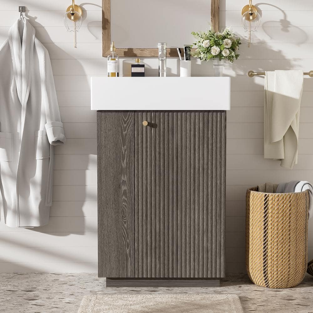 "21.6"" Freestanding Bathroom Vanity with Ceramic Sink, Wood Grain, Right Door, Open/Closed Storage" price history on PriceWatchPro