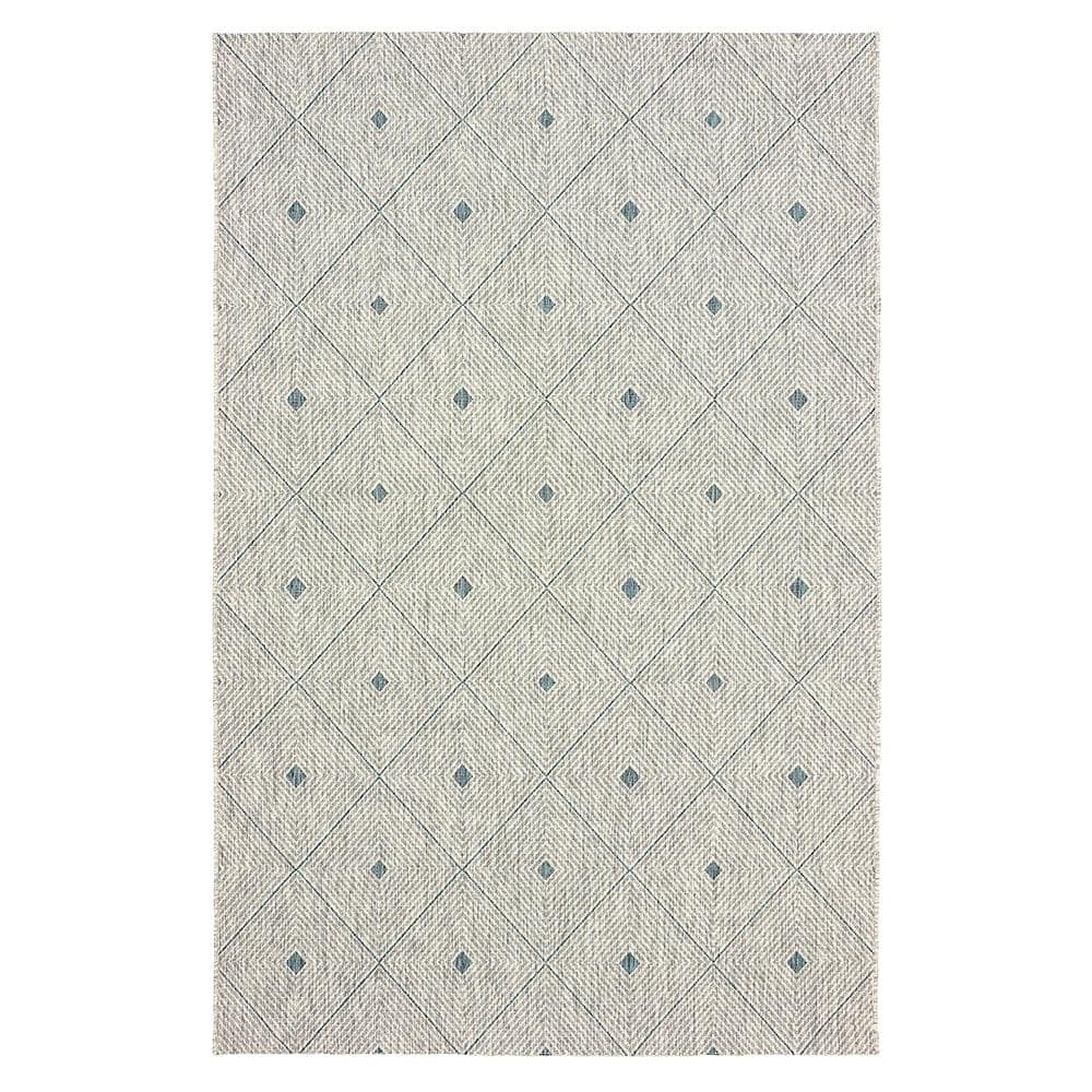 Silveria Patio Blue/Gray 7 ft. 9 in. x 9 ft. 9 in. Geometric Trellis Polypr