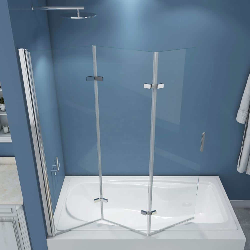 51'' W x 59'' H Frameless Clear Tempered Glass Tub Door