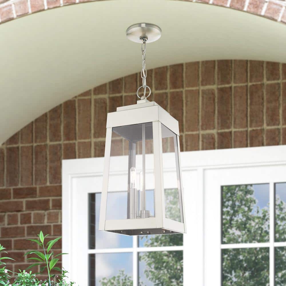 Oslo Brushed Nickel 3-Light Indoor/Outdoor Pendant with Clear Glass