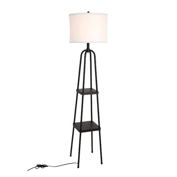 Uixe 57.8 in. Dark Black Etagere Standard Floor Lamp with Fabric Shade