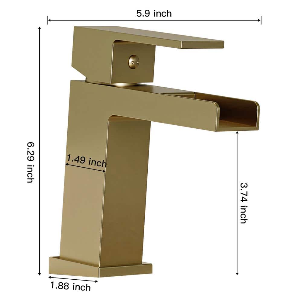 Brushed Gold Single Handle Waterfall Bathroom Faucet
