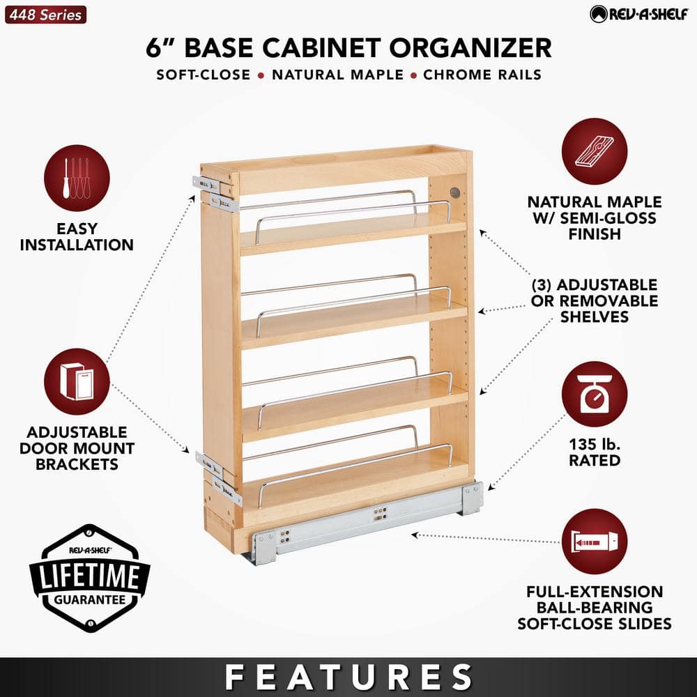 Maple Wood Soft-Close Pull-Out Cabinet Organizer