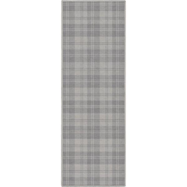 Light Grey 2 ft. x 5 ft. Runner Apollo Plaid Farmhouse Geometric Area Rug