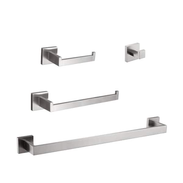Flynama 4 -Piece Bath Hardware Set with Mounting Hardware in Brushed Nickel