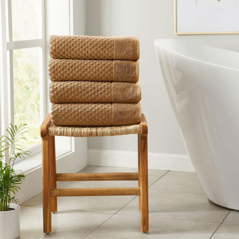 FRESHFOLDS Mocha Ultra-Soft 100% Cotton Diamond Waffle 4-Pack Bath